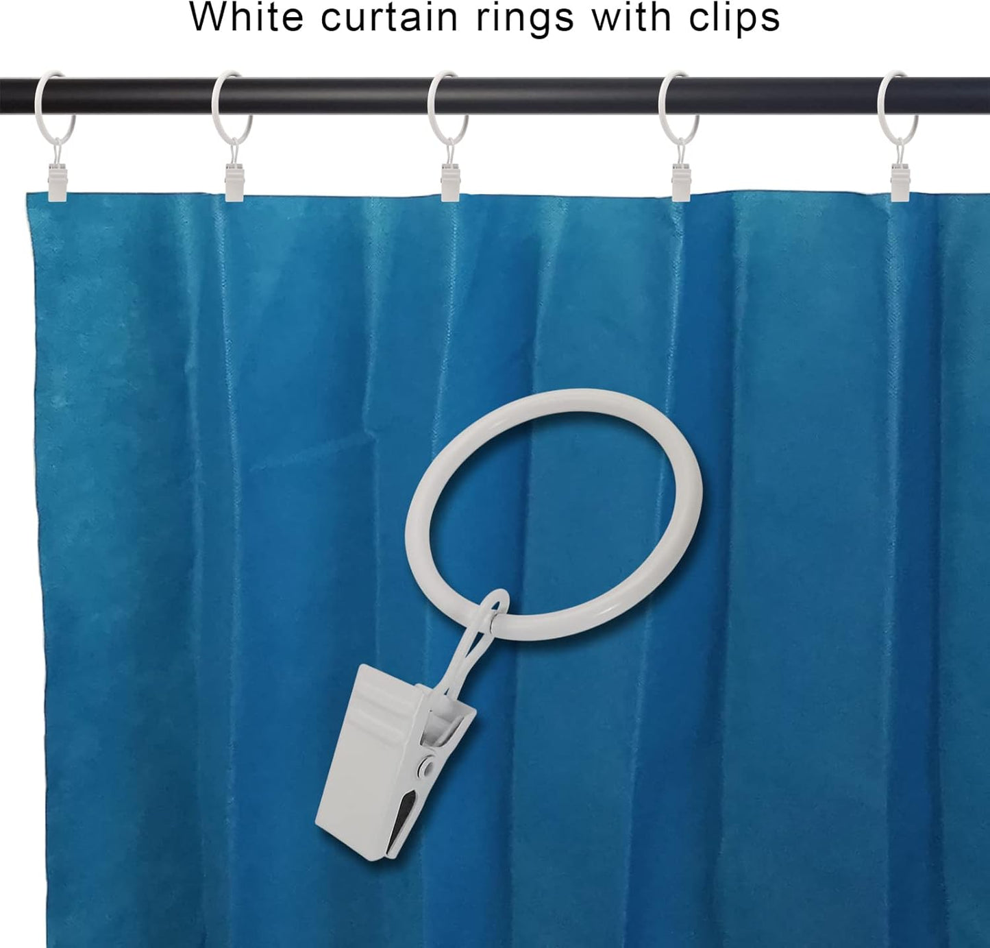 100 Pack White Curtain Rings with Clips, Curtain Hooks Hangers Clip Rings for Hanging Drapes Bows Hat, Drapery Rings 1.26 in I D, Fits up to 1 in Diameter Curtain Rod.
