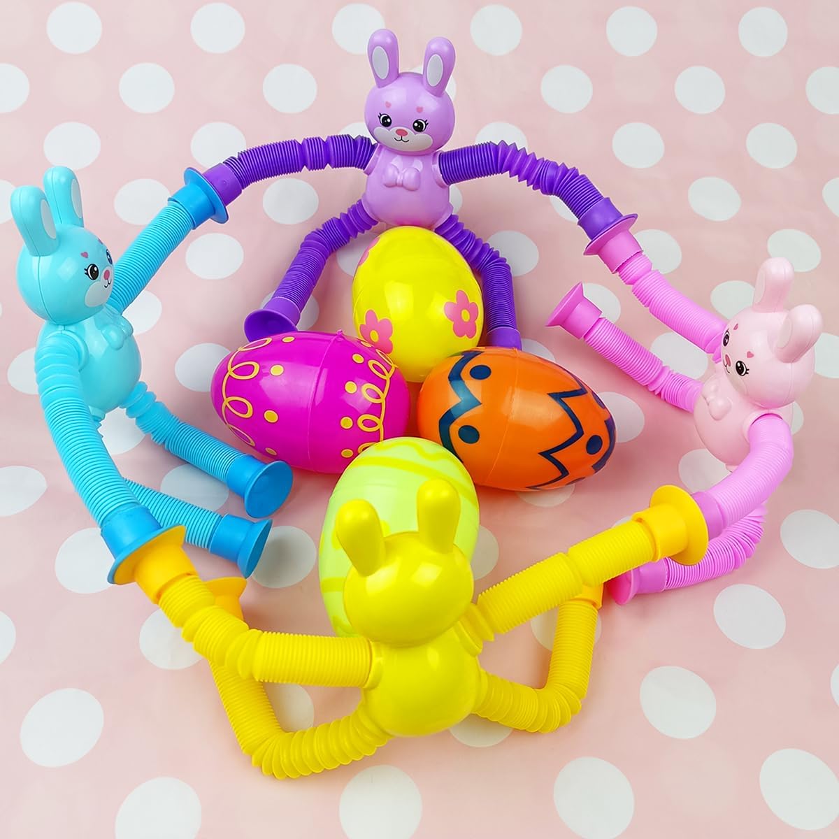Anditoy 4 Pack Easter Bunny Suction Cup Pop Tubes Toys Sensory Toys for Kids Boys Girls Toddlers Easter Basket Stuffers Gifts Party Favors
