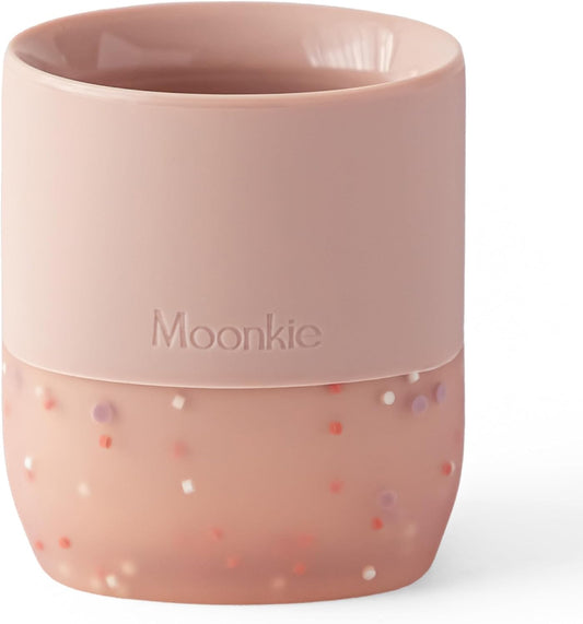 Moonkie Silicone Baby Cup 4 Months+ | Open Training Drinkware for Infants with Confetti Sprinkles | Baby-Led Weaning Essential | 2 oz (Blush, 1 Pack)