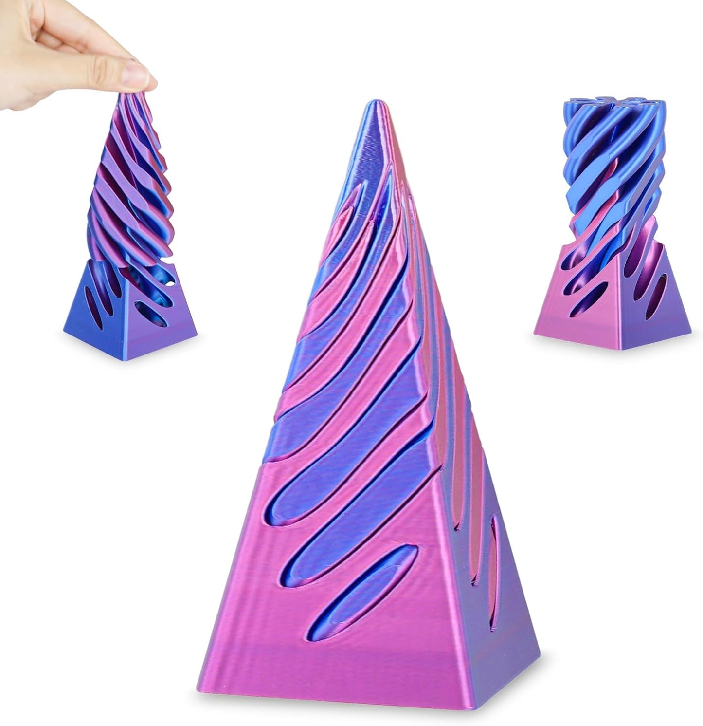 3D Printed Spiral Cone Fidget Toy,Impossible Cone Pyramid Passthrough Sculpture,Stress and Anxiety Relief Fidget Desk Toys (Dark Blue Green)