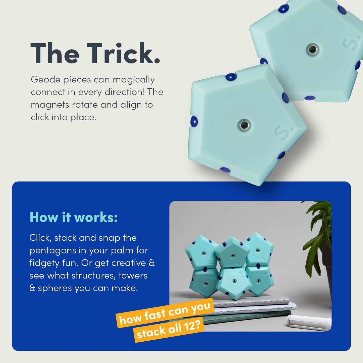 Speks Geode Matte Pentagons Magnetic Fidget Toy for Adults | Quiet Sensory Toy for Stress Relief & Anxiety, Office Desk Toy & Top Gadget Gift Idea | Mile High, 12-Piece Set