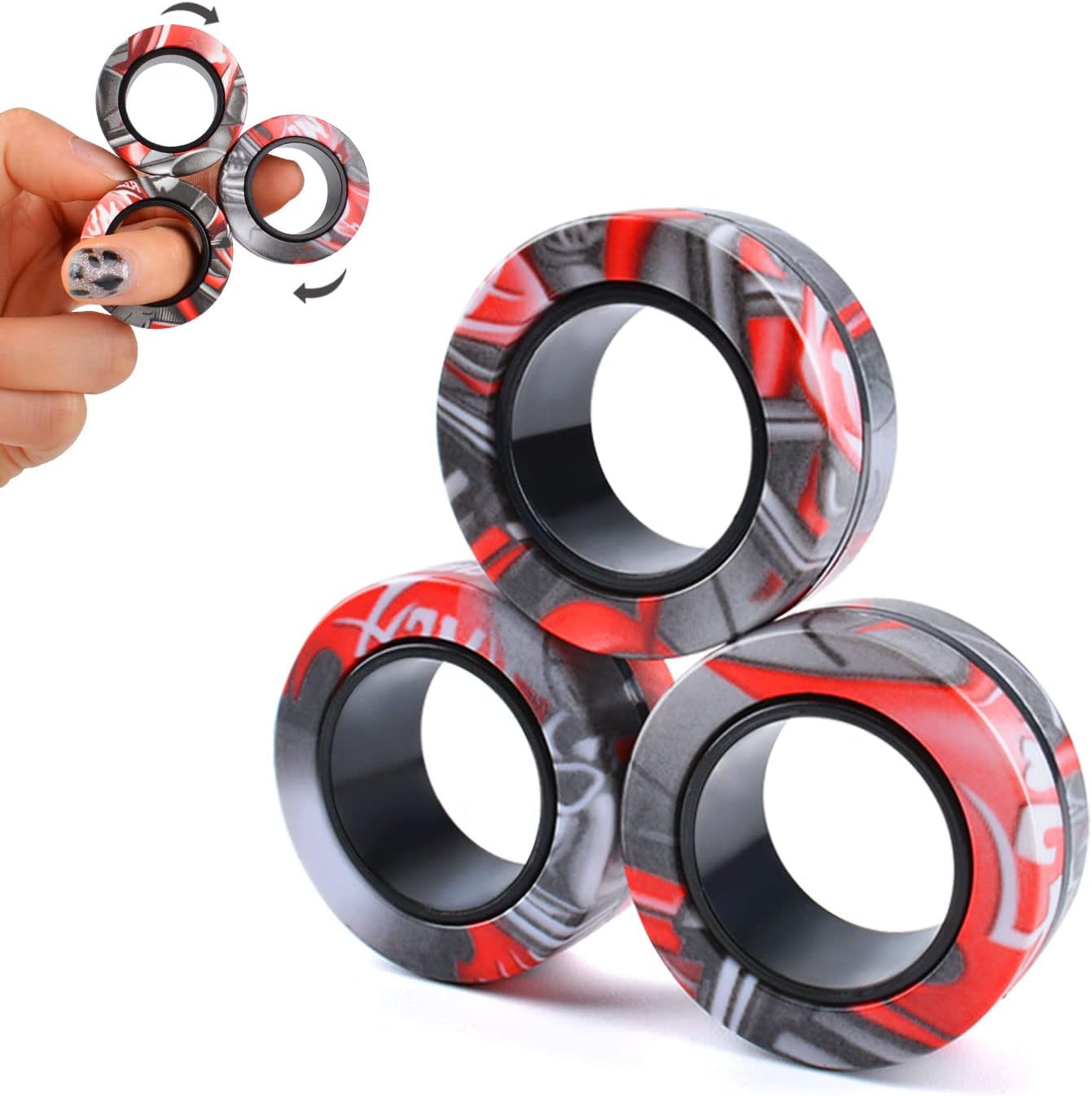 3Pcs Magnetic Rings Fidget Toy Set, Idea ADHD Anxiety Magnetic Fidget Toys Adults Fidget Spinner Rings for Relief, Easter Basket Stuffers Valentines Gifts for 8 9 10 11 12 13+ Year Old Teen Boy Girl B