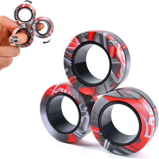 3Pcs Magnetic Rings Fidget Toy Set, Idea ADHD Anxiety Magnetic Fidget Toys Adults Fidget Spinner Rings for Relief, Easter Basket Stuffers Valentines Gifts for 8 9 10 11 12 13+ Year Old Teen Boy Girl B