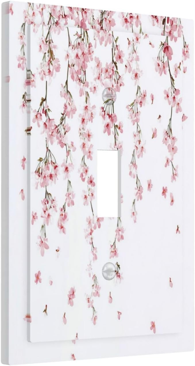 Decorative Light Switch Cover Sakura Plant Floral Pink Flowers 1 Gang Single Toggle Device Electrical Faceplate Switchplates Decorator Outlet Wall Plate For Bed Room Living Room Decor