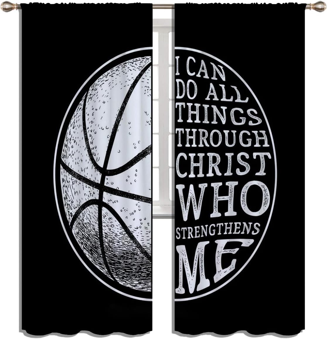 Basketball Blackout Curtains for Boy Girl Room Darkening Decor,Sport Theme and White Motto Dark Background Bedroom Living Room Home Rod Pocket Thermal Insulated Window Curtain/Drapes Panel,84x72 Inch…