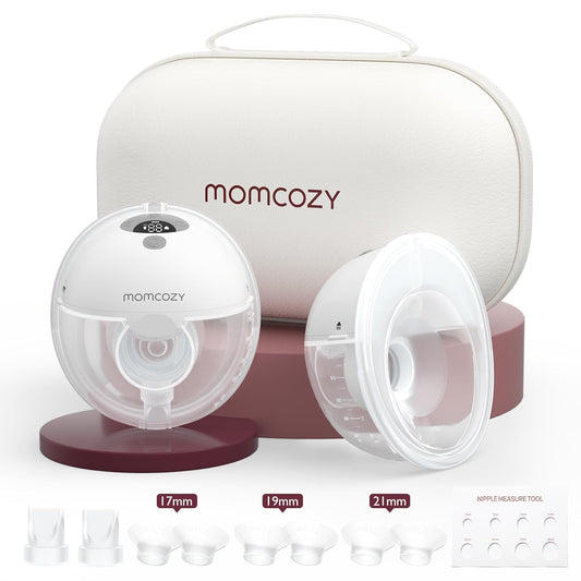 Momcozy M5 Hands-Free Wearable Breast Pump, Double-Sealed Flange for Baby-Like Comfort, 3 Modes & 9 Suction Levels, Portable Electric Pump – 24mm, 2-Pack Quill Gray