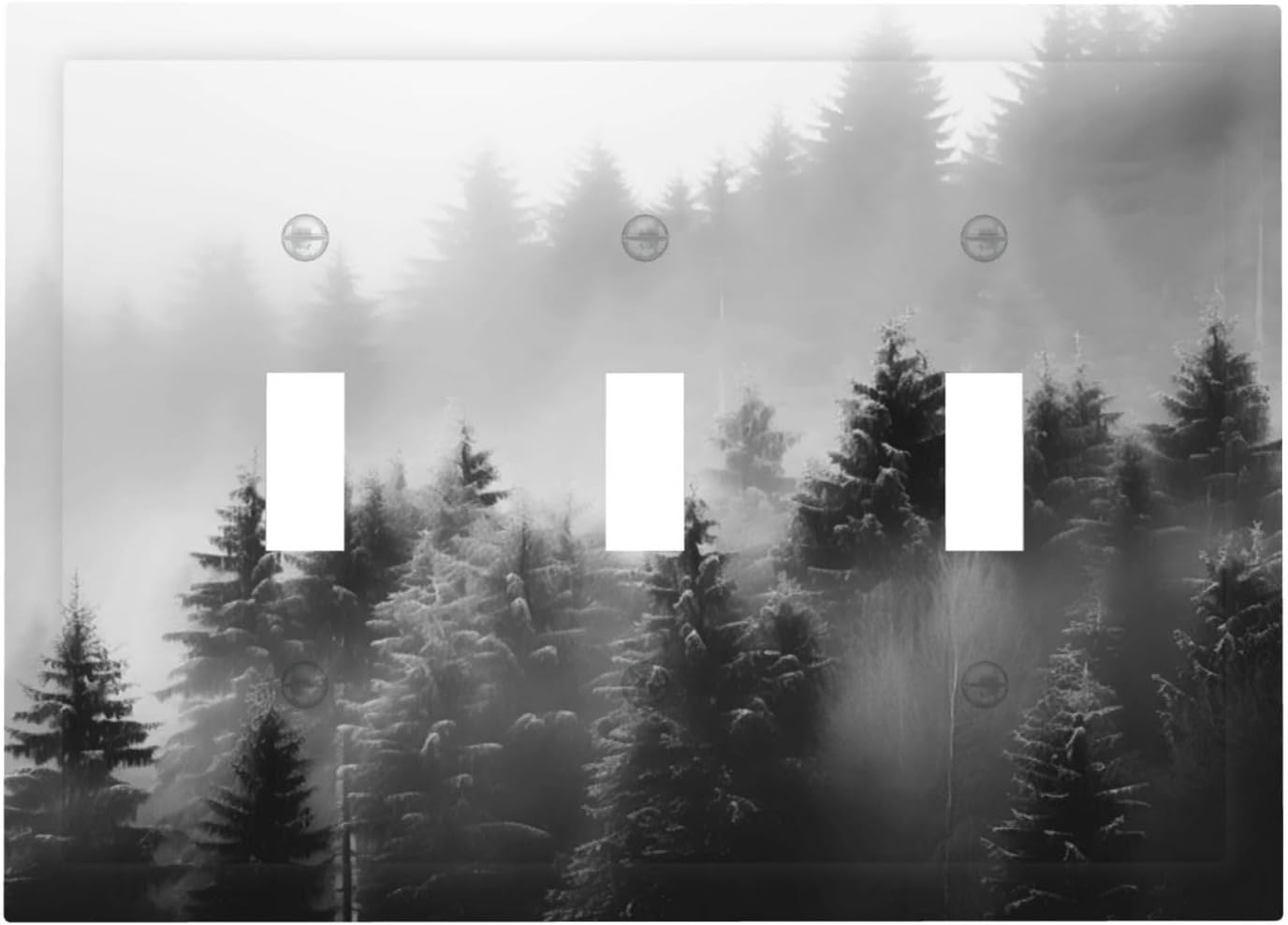 Foggy Forest Natural Scenery Retro Tree Pine Decorative Switch Plates 3 Gang Wall Plate Triple Toggle Light Switch Cover Faceplate Electrical Wall Panels for Bed Room Living Room Decor