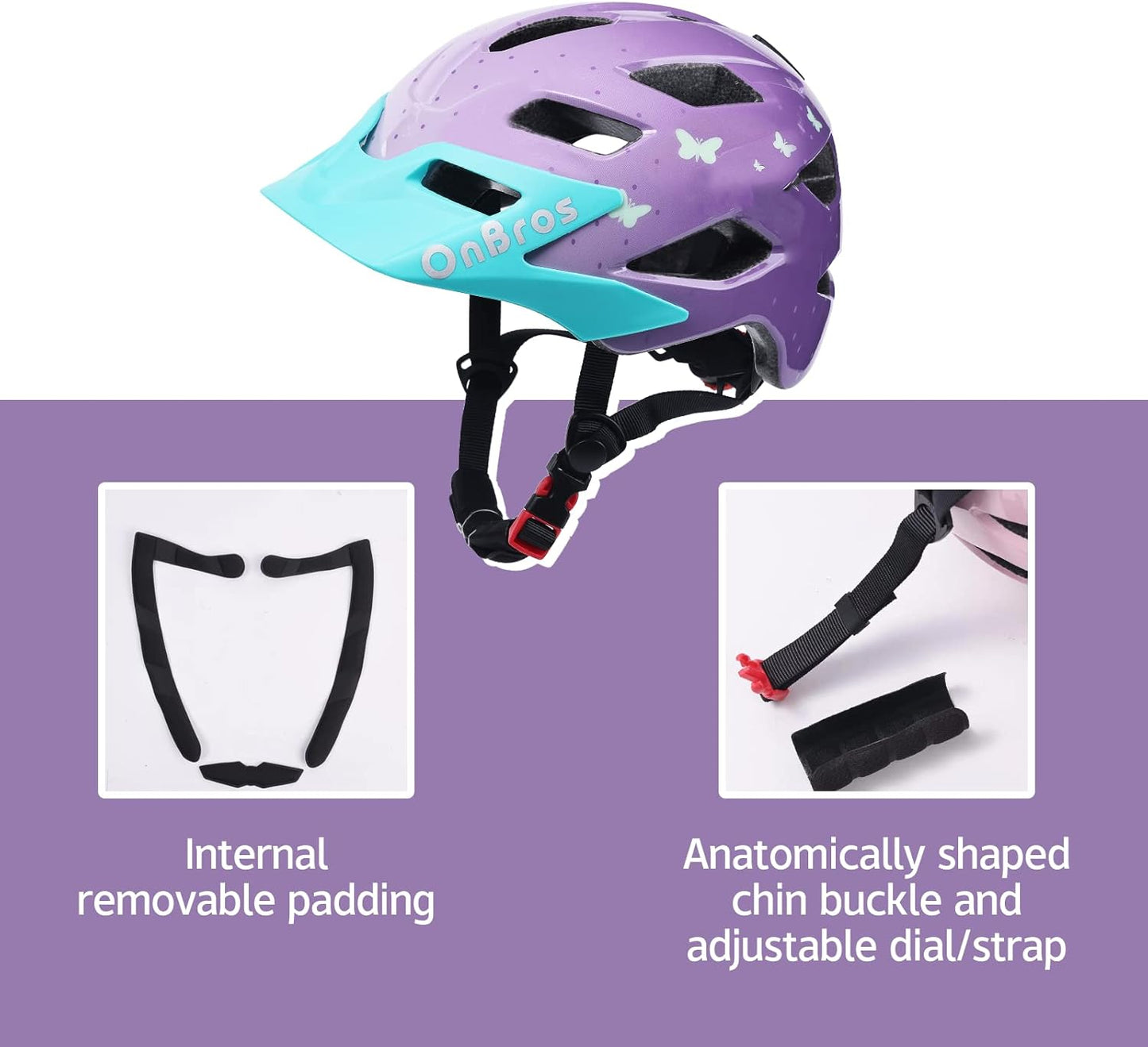 OnBros Kids Bike Helmet - Bike Helmets for 5-14 Boys or Girls with Visor, Children Bicycle Helmet for Skateboard Mountain Scooter Road Cycling, Lightweight and Adjustable 50-57CM