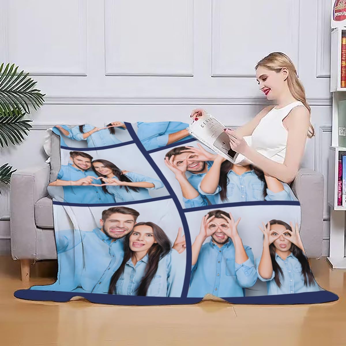 Ships Next Day, Custom Photo Blankets with 6 Pictures, Personalized Memorial Keepsake Gifts for Her, Made in The USA