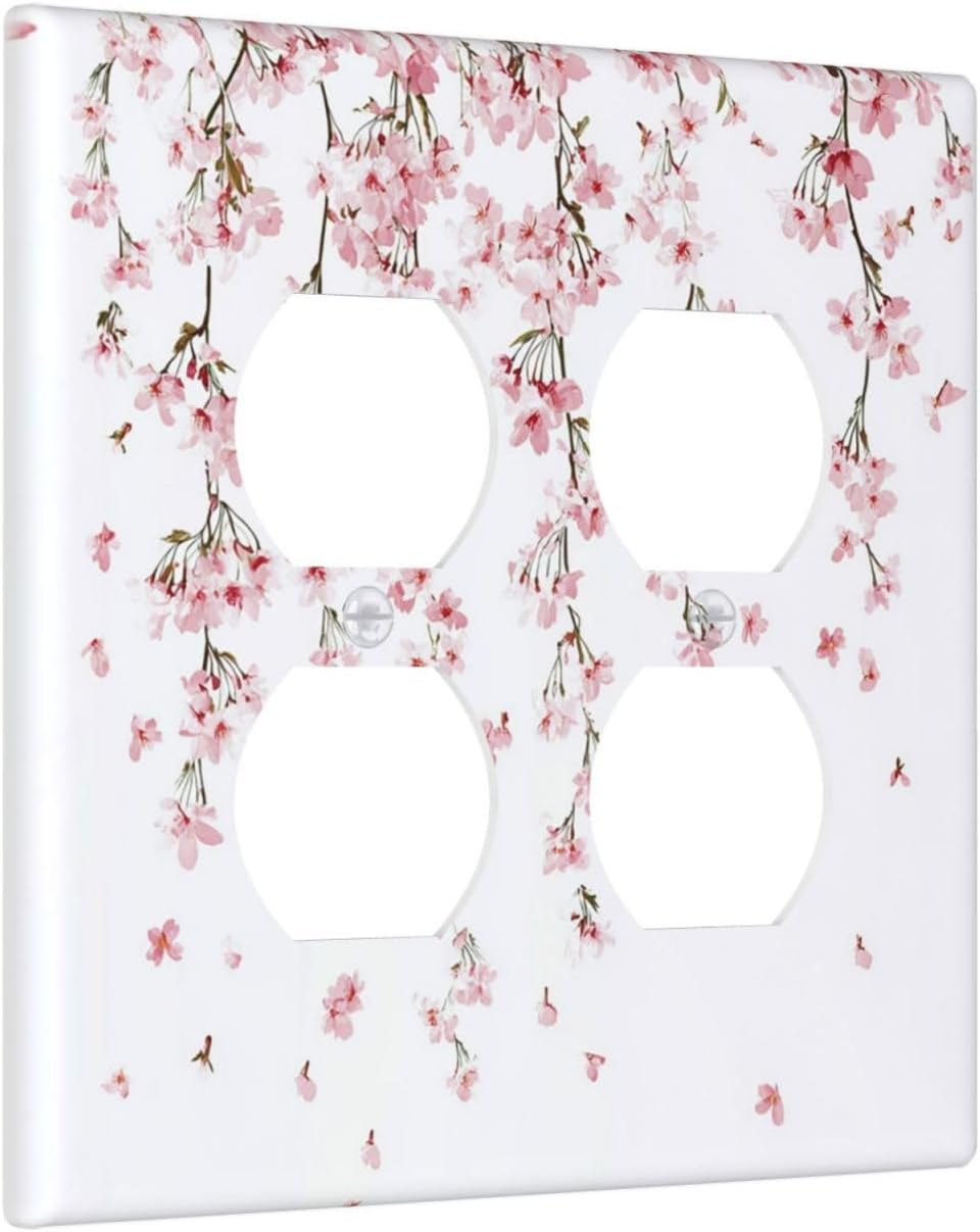Outlet Covers Sakura Plant Floral Pink Flowers 2 Gang Double Duplex Decorative Light Switch Covers Electrical Wallplates Socket Faceplate For Bed Room Living Room Decor