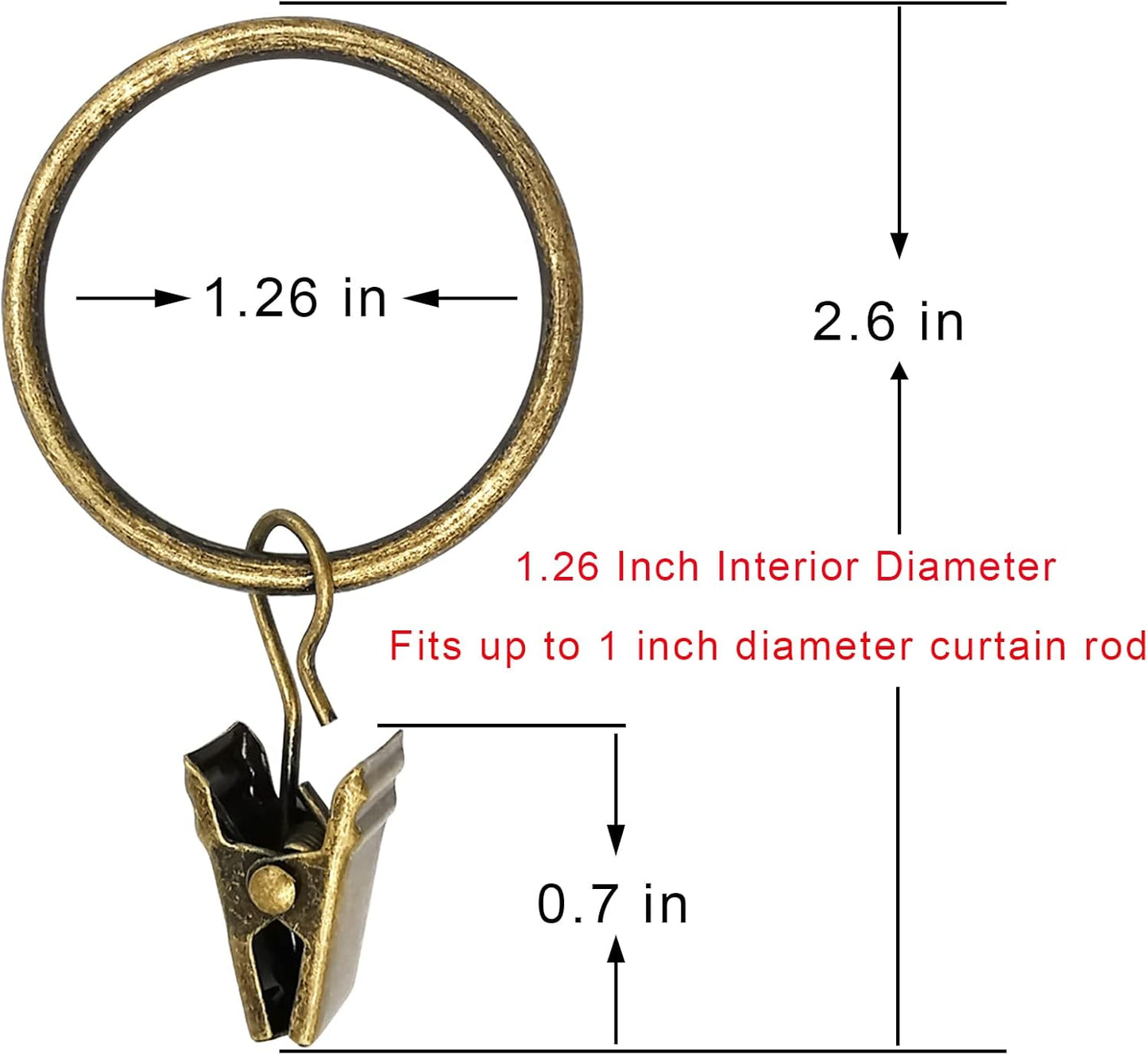 100 Pack Bronze Curtain Rings with Clips, Curtain Hooks Hangers Clip Rings for Hanging Drapes Bows Hat, Drapery Rings 1.26 in I D, Fits up to 1 in Diameter Curtain Rod.