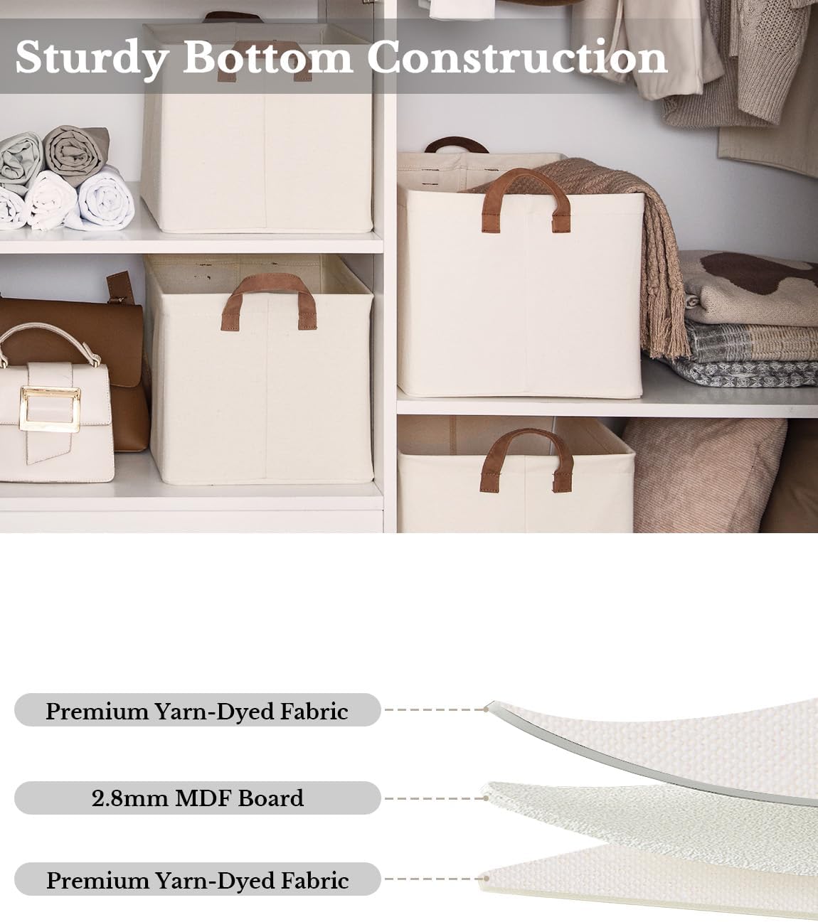 StorageWorks Storage Bins, Fabric Storage Bins for Shelves, Extra Large Storage Baskets with Metal Frame, Closet Baskets and Bins with Handles, Jumbo, Natural Color, 2-Pack