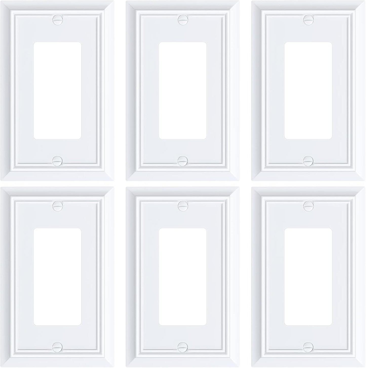 6-Pack Decorator Wall Plate Cover, Pure White Decorative Switch Plates and Outlet Covers, Durable Natural Bamboo Fiber Wall Plates for Electrical Outlets, Receptacle, GFCI Outlet, Dimmer Switch