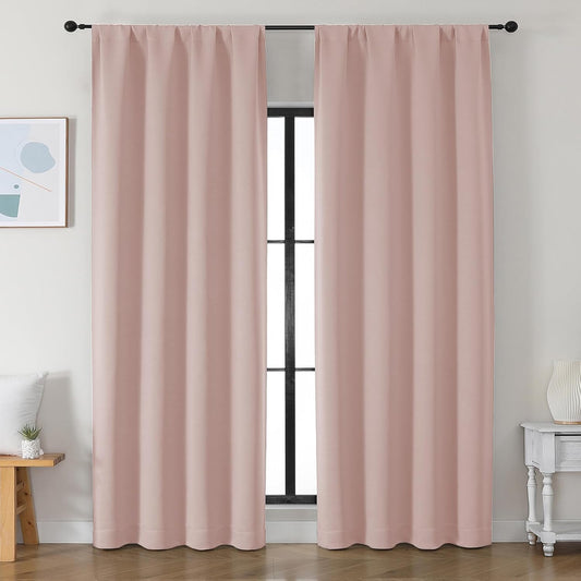 Simplebrand Ava Blush Blackout Curtains for Bedroom 90 Inches Long 2 Panels Set, Solid Privacy Energy Saving Living Room Window Treatment Curtains Blackout Drapes, W50 x L90 Inch, Blush