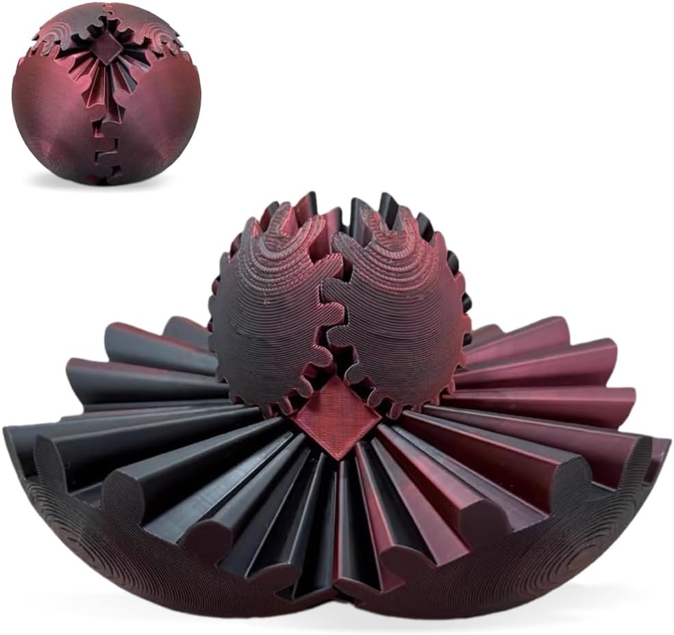 3D Printed Gear Ball Cube Ball Decompression Gear Sphere Toy Stress Ball, Gear Toys Fidget Ball, Relief Desk Decoration for Christmas Toy Gear Toy for Stress and Anxiety Relaxing (Black)