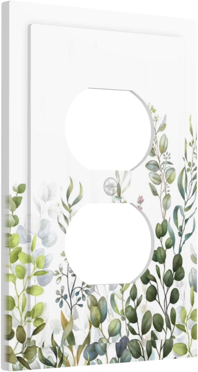 Green Eucalyptus Leaf Plant Herbs Springnature Outlet Covers 1 Gang Duplex Light Switch Cover Decorative Switch Plates Electrical Receptacle Faceplate Wall Plate for Bed Room Living Room Decor