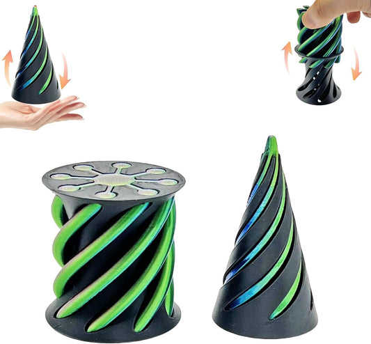 Impossible Pyramid Passthrough Sculpture - 2Pcs 3D Printed Spiral Cone Fidget Toy, Stress and Anxiety Relief Toy, Pass Through Pyramid Fidget Toy for Adult Children (Colorful-Green)