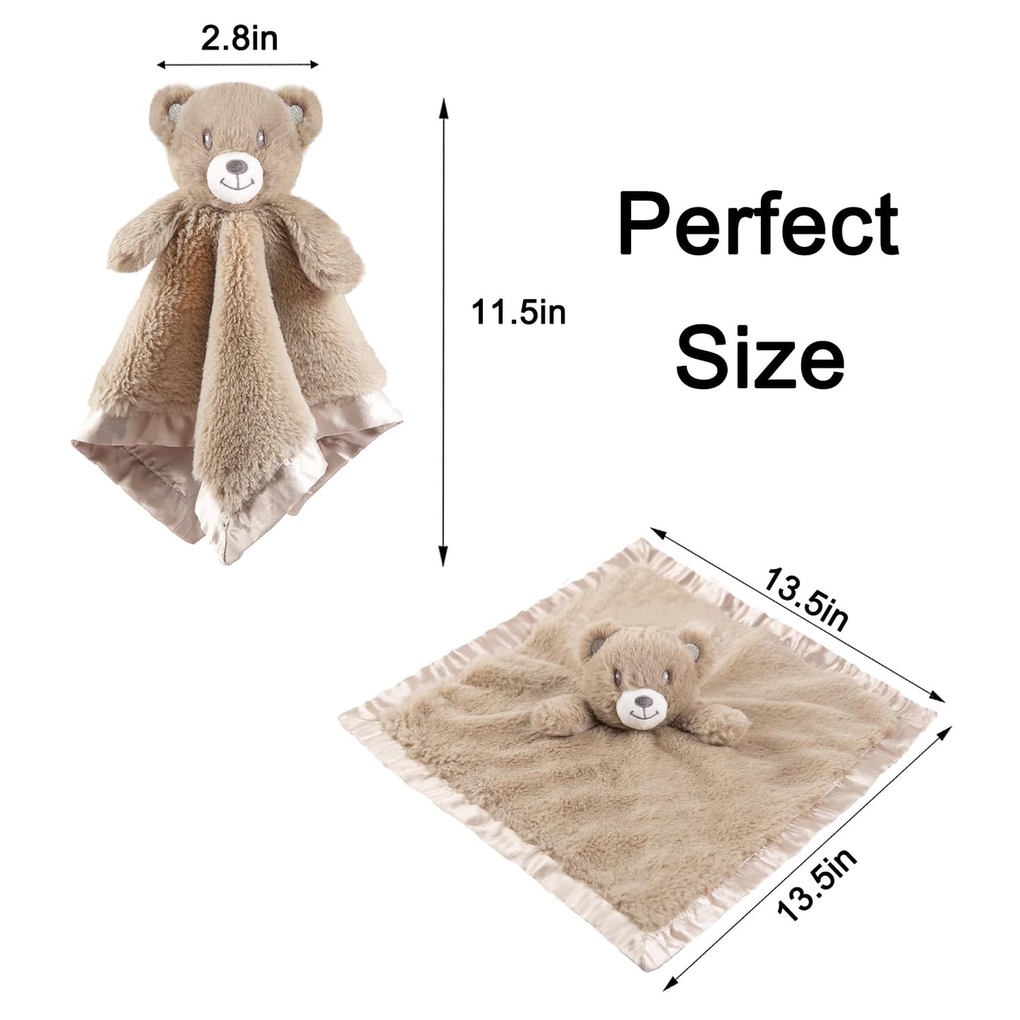 Baby Bear Security Blanket Soft Minky Baby Lovey Animal Plush Blanket Unisex Lovie Gift for Toddler, Boys and Girls, 13.5 Inch (Dark Brown)