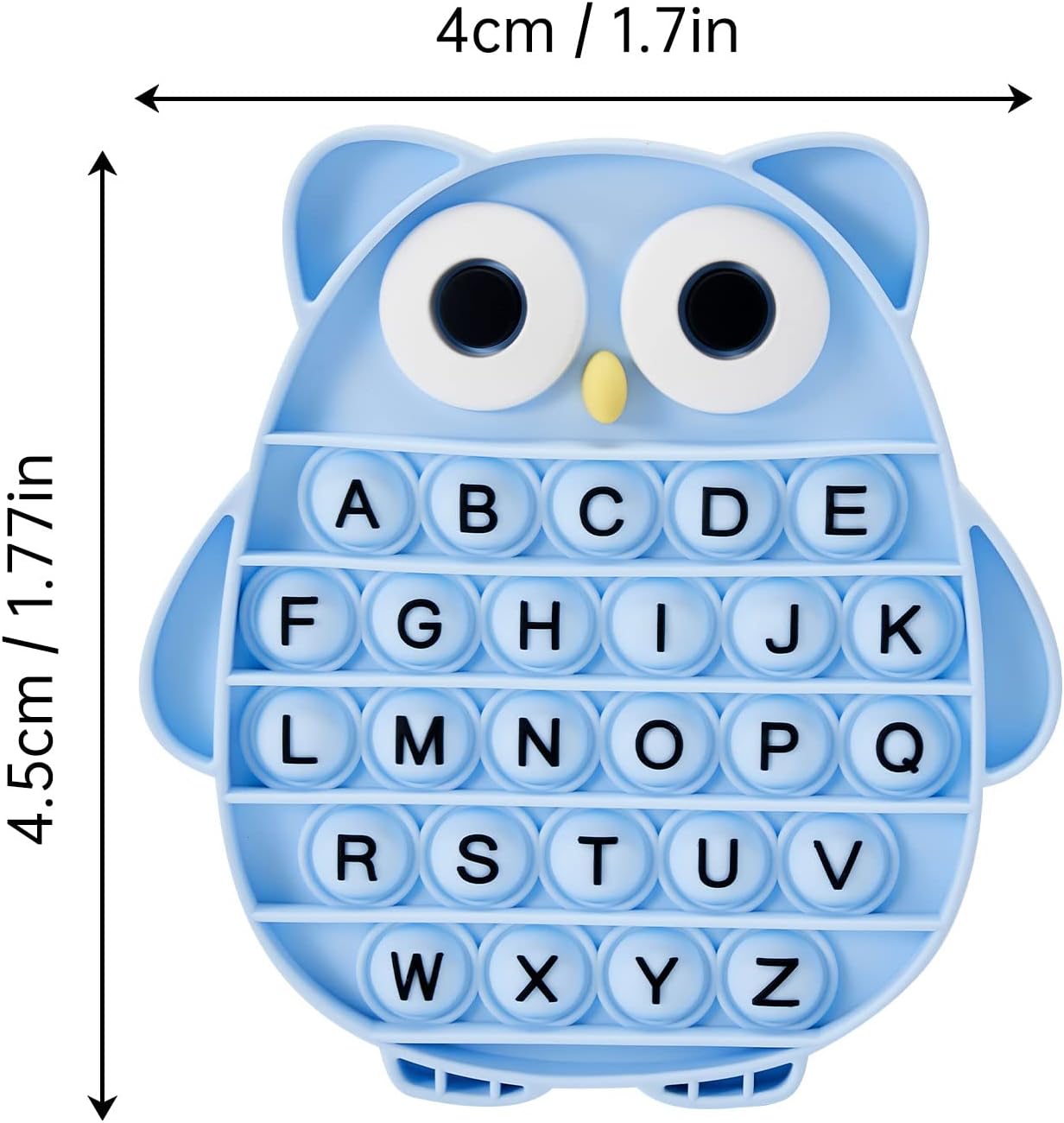 Push Pop Bubble Fidget Sensory Toy, Silicone Stress Relief Popping Toy, ABC Alphabet Owl Shaped Educational Learning Tools for Toddlers Kids Students (Black Letters-Blue)