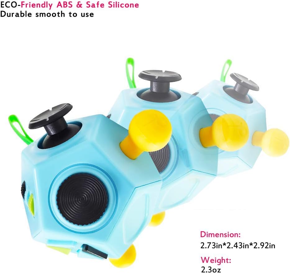 12 Sided Finger Cube Toys, Fidget Toys Relief Stress, Autism and Anxiety Depression for Kids Adults (Blue, Normal)