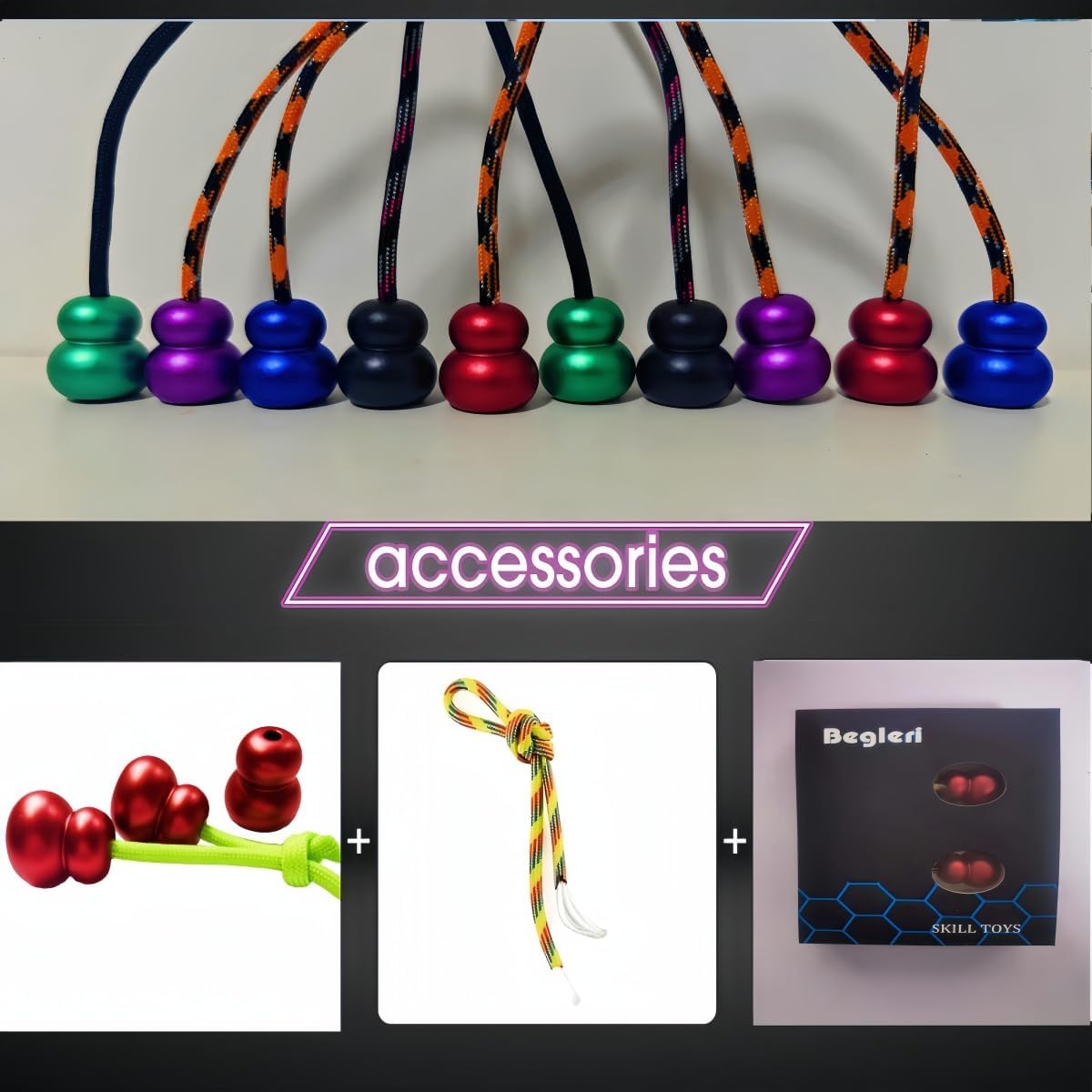 Begleri Fidget Beads, Aluminum Alloy- Practicing EDC Knuckle Finger Skill, Stress Relief Toy for Adult Relieve Anxiety Worry/with Replaceable Rope (Red)