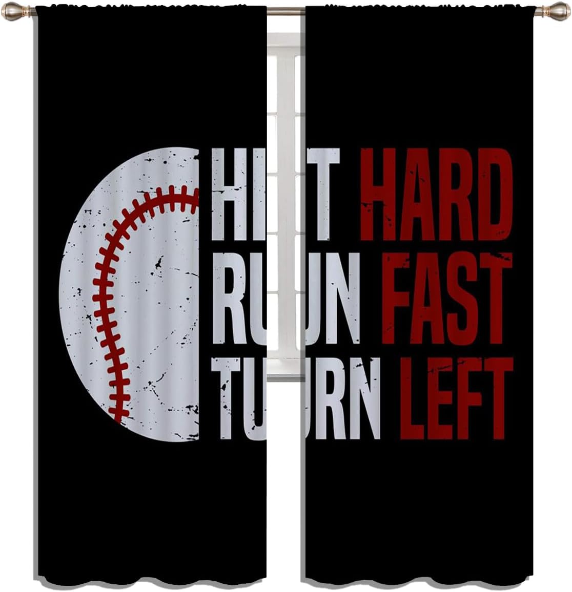 Baseball Blackout Curtains for Boy Girl Room Darkening Decor,Sport Theme Red and White Motto Dark Bedroom Living Room Home Rod Pocket Thermal Insulated Window Curtain/Drapes Panel,84x63 Inch…
