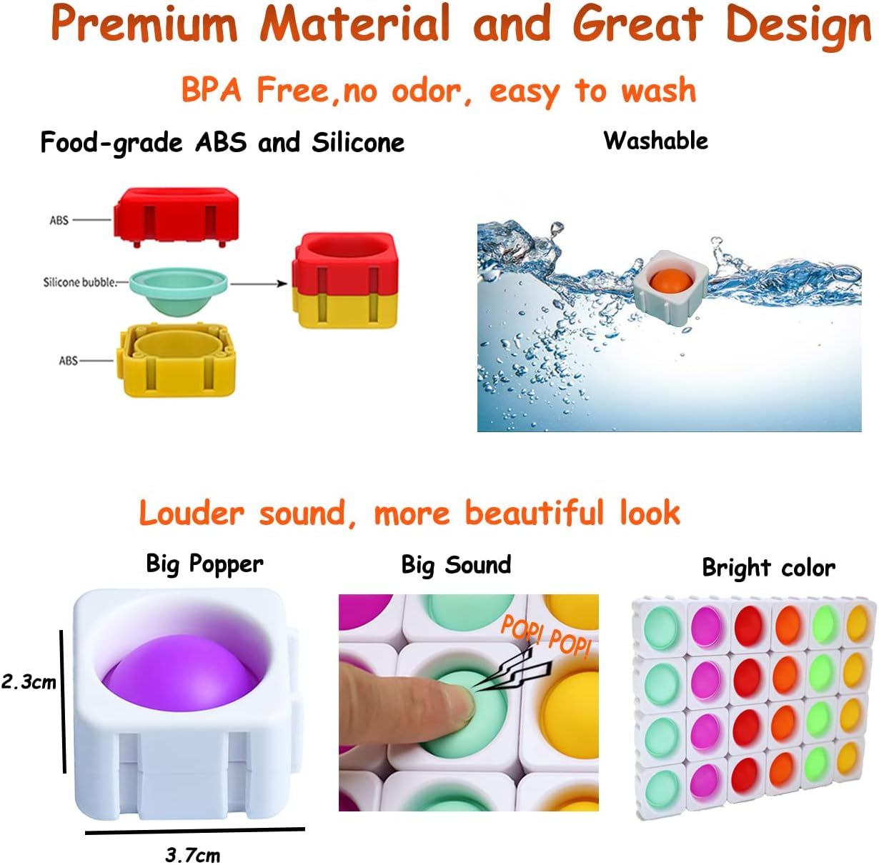 24 Pcs Fidget Blocks, Push Silicone Popper Fidget Sensory Toy, Infinity DIY Pop Building Blocks, Great Tool for Classroom (White)