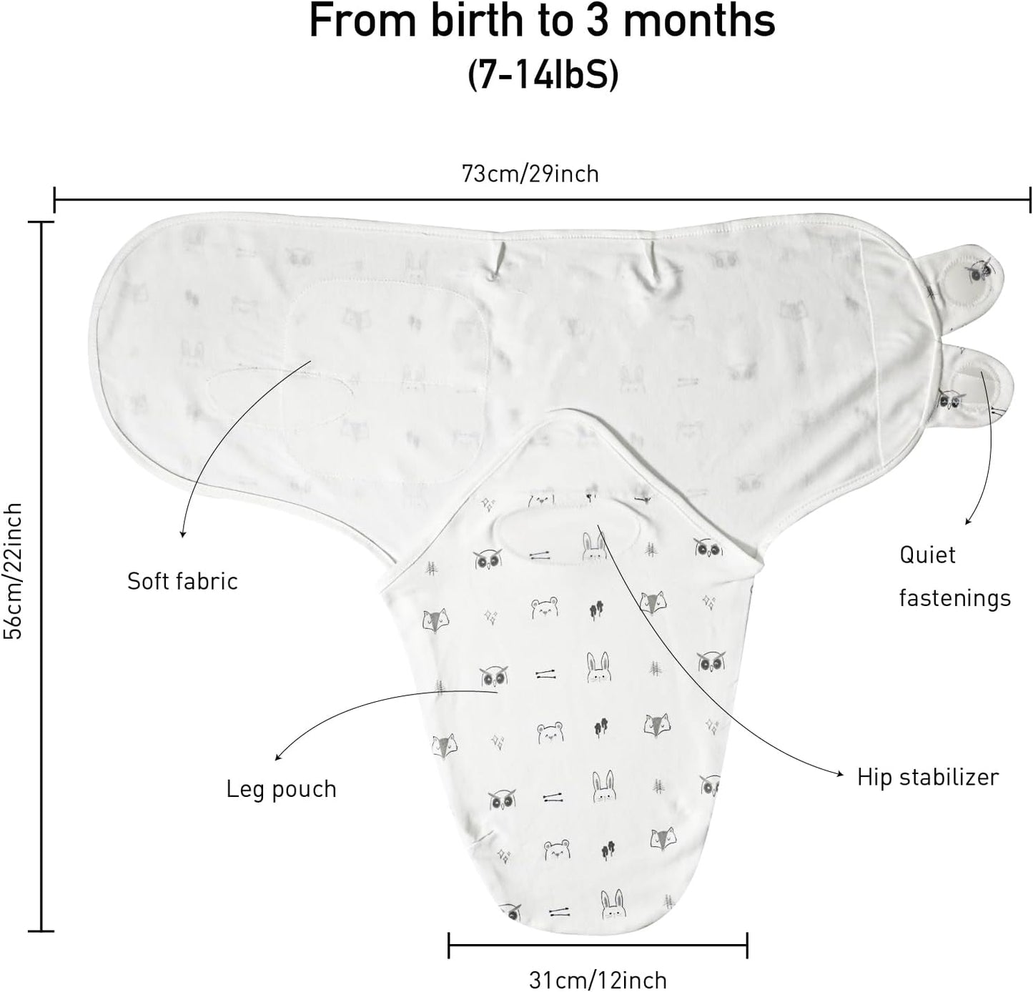 Baby Swaddle Sacks, 3-Pack Newborn Organic Cotton Swaddle Wrap, Adjustable Swaddling Blankets, Nursery Swaddling Essentials for Newborn 0-3 Months, Infant Shower Items Gift (Animals & Square)