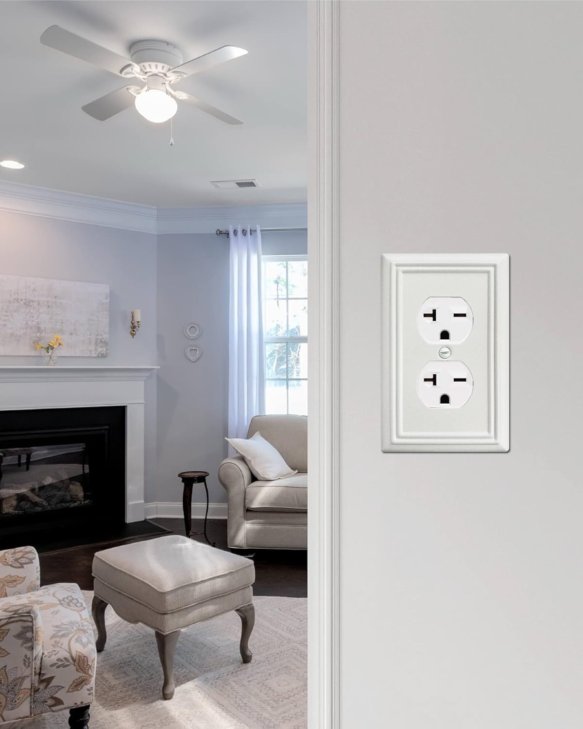 6-Pack Duplex Outlet Cover, Metal Wall Plate for Receptacle, Light Switch, Decorative Off White Outlet Cover Plate, 3.15''*4.88, Midsize