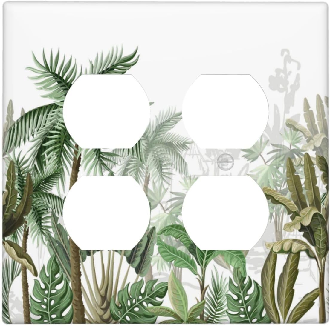 Palm Tree Banana Leaf Green Rainforest Natural Landscape Outlet Covers 2 Gang Double Duplex Decorative Light Switch Covers Electrical Wallplates Socket Faceplate for Bed Room Living Room Decor