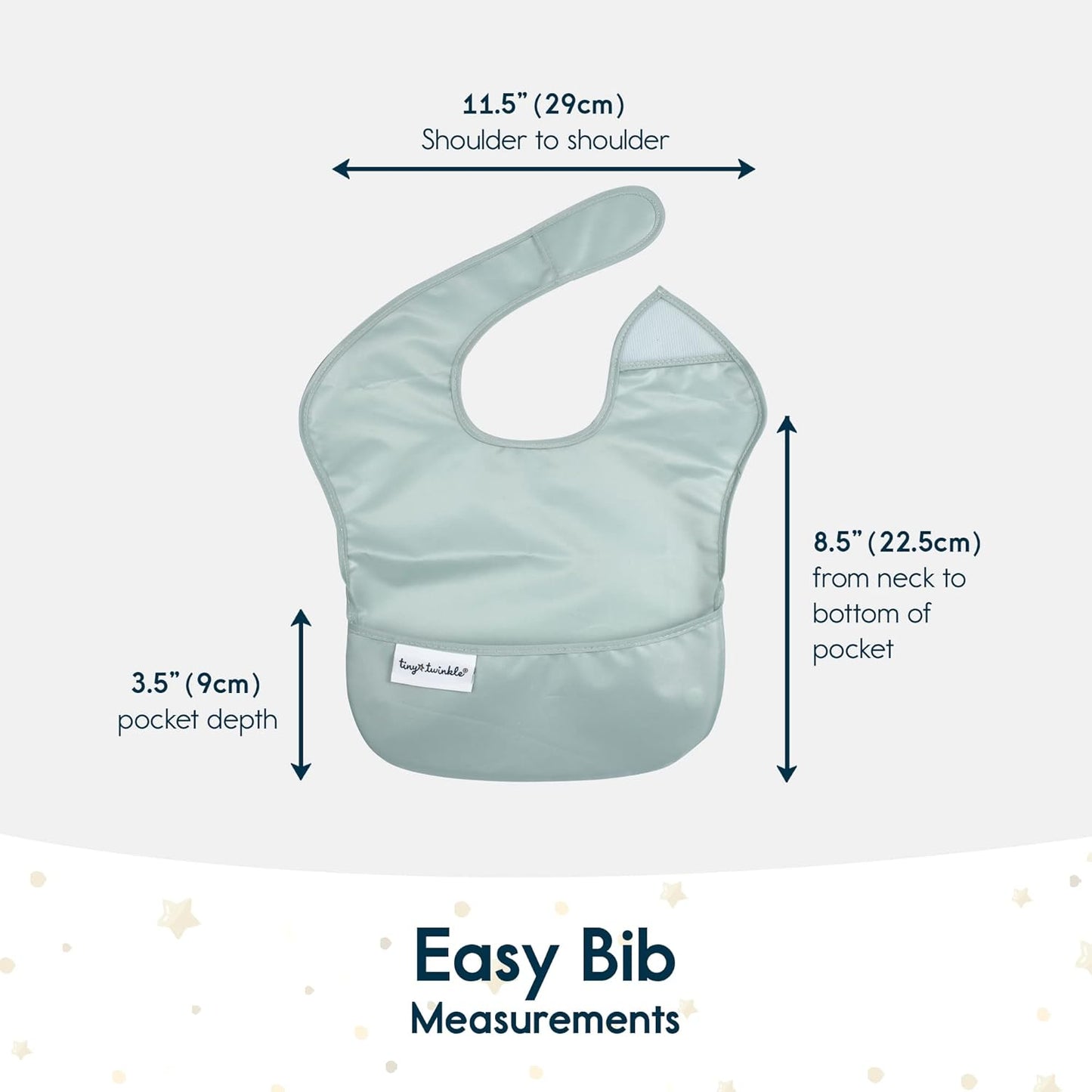 Tiny Twinkle Mess Proof Baby Bibs for Eating - Waterproof, Wipeable Bibs - Toddler Bibs - Travel Friendly - PFAS, PVC, BPA, Phthalate Free - Baby Food Bibs(5 Pack,Unisex Solids)