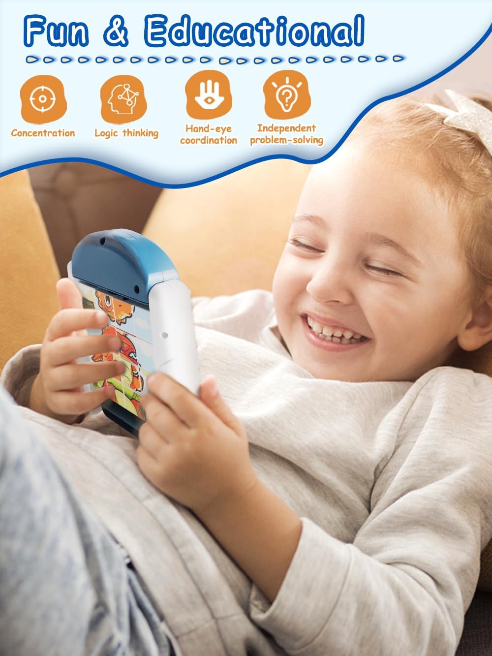 16-Piece Rotating Puzzles for Kids 4-6, Toddlers Puzzles 2-4, Road Trip, Airplane Activities Game, Travel Toys - Brain Teaser, Fine Motor Skills - Birthday Gifts Boys Girls - Dinosaur