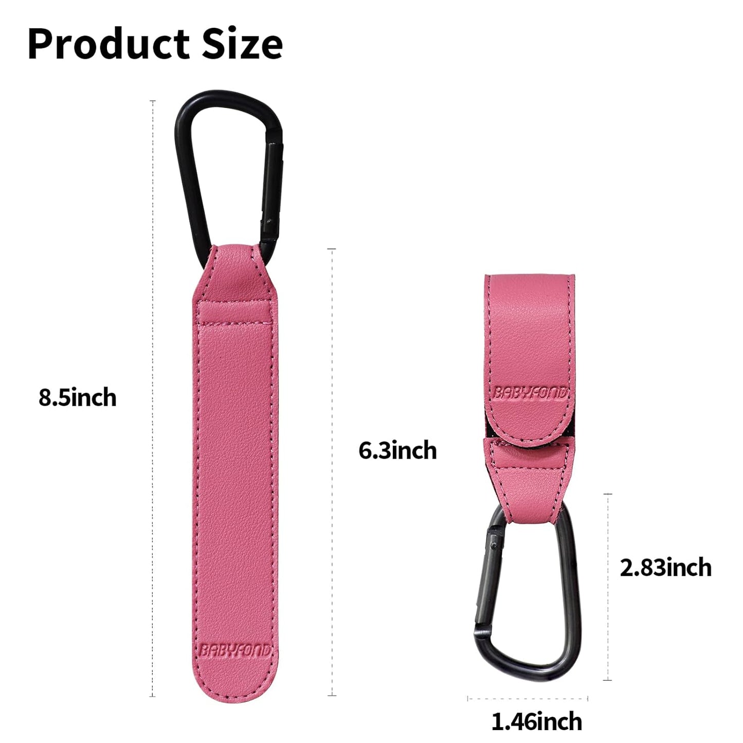 2 Pcs Stroller Hooks for Hanging, Portable Leather Style Stroller Clip Straps, Baby Stroller Hooks for Diaper Bags Grocery Shopping Bags, Mommy Hook for Stroller(Pink)