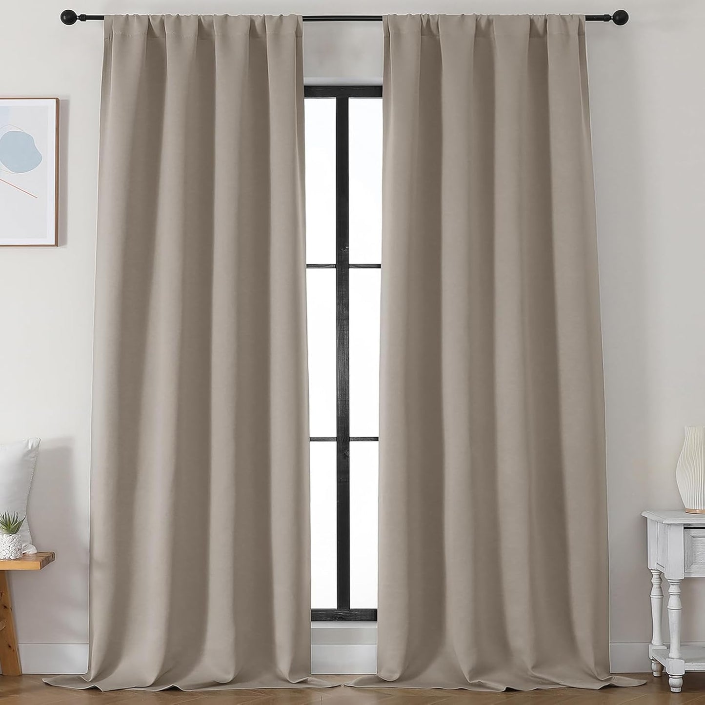 Simplebrand Stone Blackout Curtains for Bedroom 96 Inches Long 2 Panels, Solid Thermal Insulated, Energy Saving Living Room Window Treatment Curtains Blackout Drapes, W50 x L96 Inch, Stone