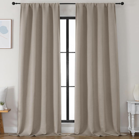 Simplebrand Stone Blackout Curtains for Bedroom 96 Inches Long 2 Panels, Solid Thermal Insulated, Energy Saving Living Room Window Treatment Curtains Blackout Drapes, W50 x L96 Inch, Stone