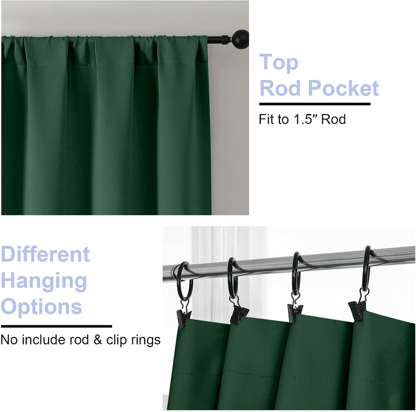 Simplebrand Ava Ever Green Blackout Curtains for Bedroom 90 Inches Long 2 Panels Set, Solid Privacy Energy Saving Living Room Window Treatment Curtains Blackout Drapes, W50 x L90 Inch, Ever Green