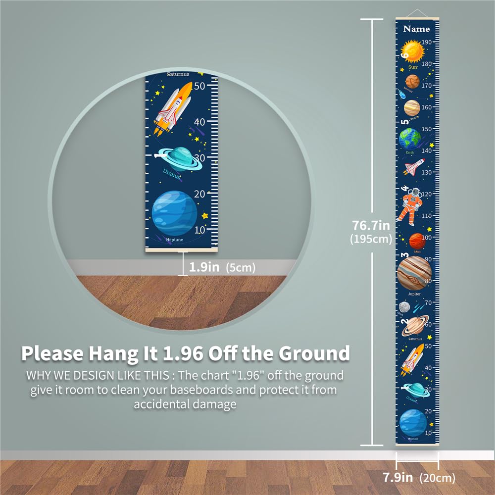 Personalized Growth Chart for Kids, Baby Height Chart with Custom Name, 77"x7.9" Canvas and Beige Wood Height Measuring Rulers for Boys Girls Removable Wall Ruler Hanging for Nursery Decor - Animals