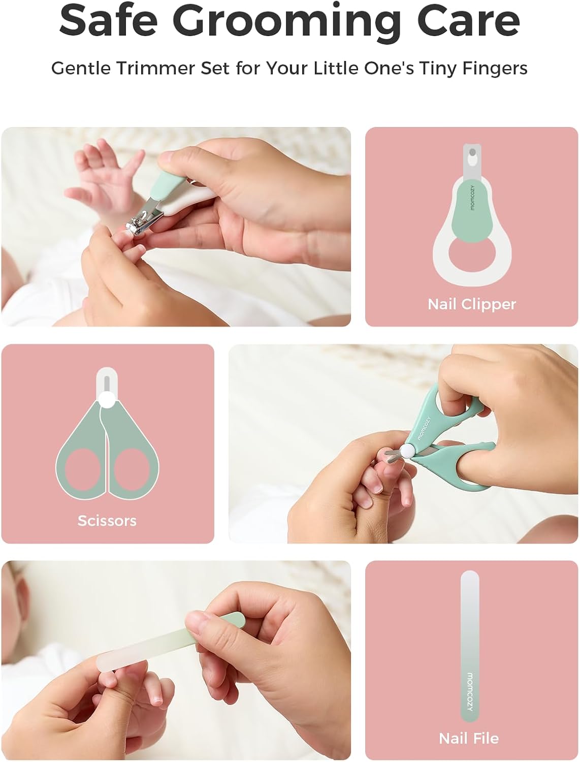 Momcozy Core Baby Kit, Baby Shower & Registry Essential Kit for Grooming&Health&Cleansing Care, Includes Nail File Kits, Nasal Aspirator, Gas Relief Tubes, Bath Brushes, Toothbrush, Comb, Storage Case