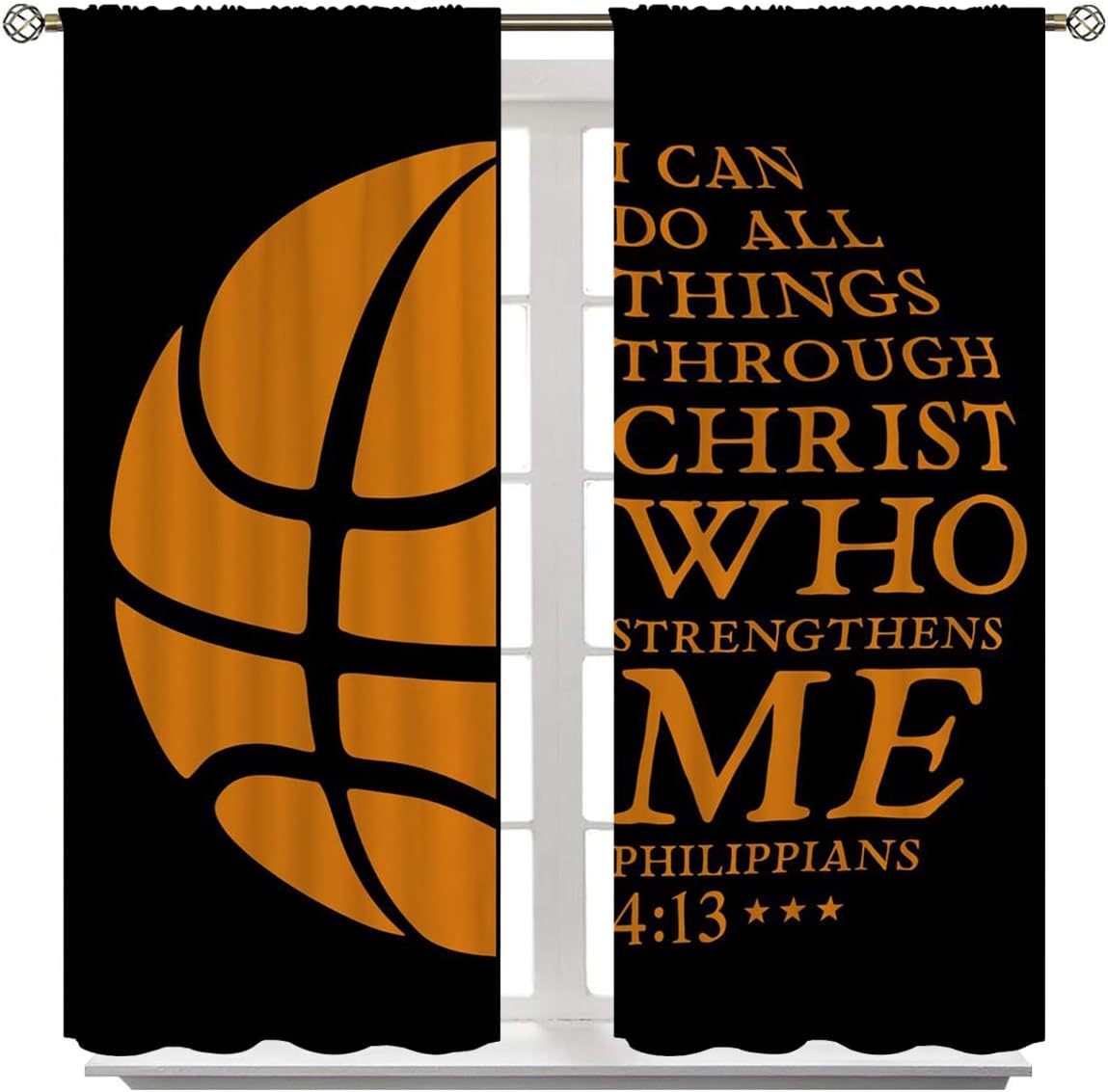 Basketball Blackout Curtains for Boy Girl Room Darkening Decor,Sport Theme and Motto Dark Background Bedroom Living Room Home Rod Pocket Thermal Insulated Window Curtain/Drapes Panel,42x63 Inch…