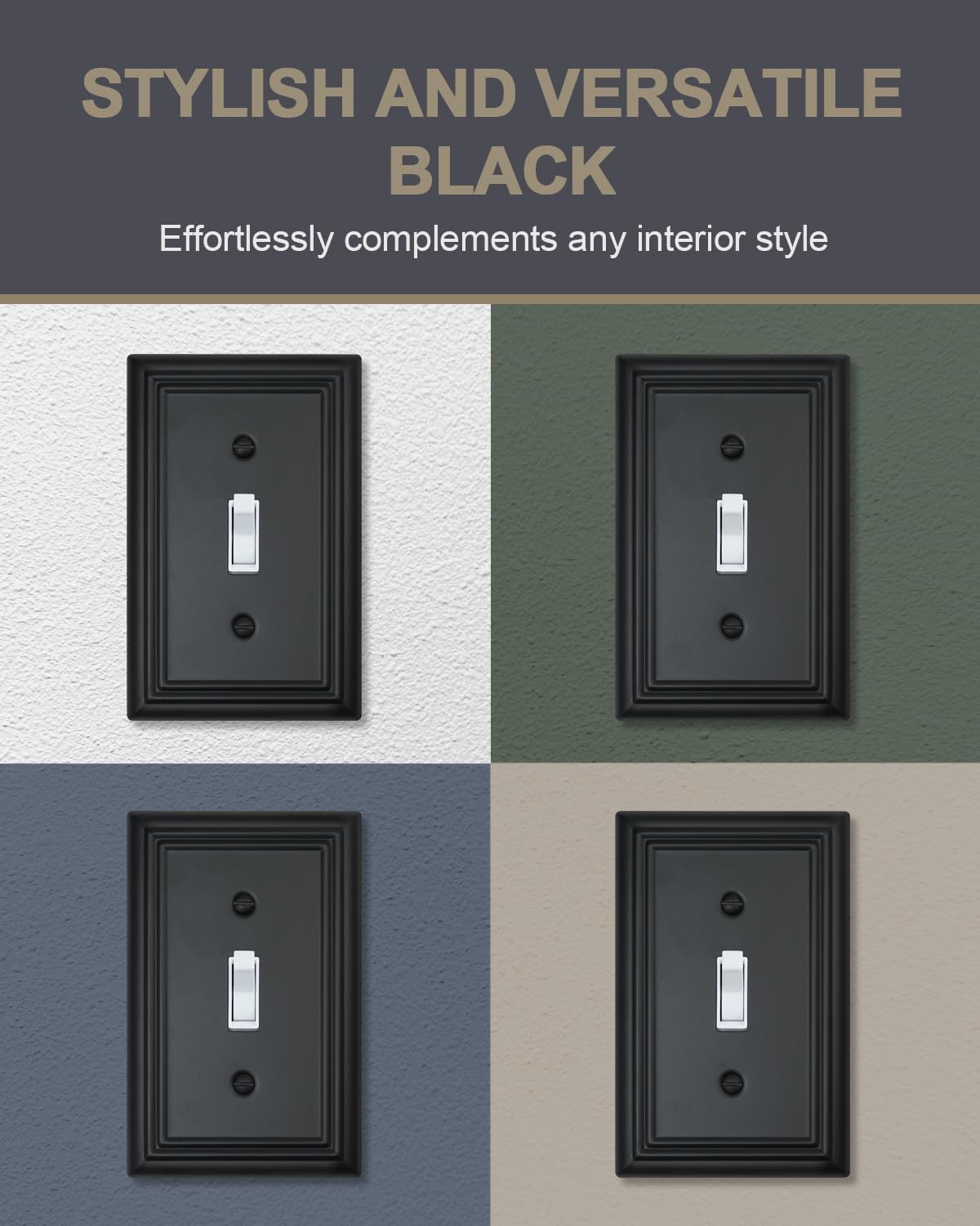 4-Pack Single Toggle Wall Plates, Decorative Black Switch Plate Covers, Metal Light Switch Covers, Durable Metal, 3.15''*4.88'', Midsize