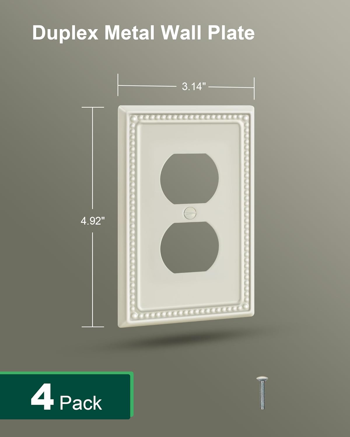 4-Pack Duplex Outlet Cover Plate, Light Almond Metal Wall Plates for Electrical Outlets, 1 Gang Receptacle Light Switch Cover, Pearls Decorative Switch Plates and Outlet Covers