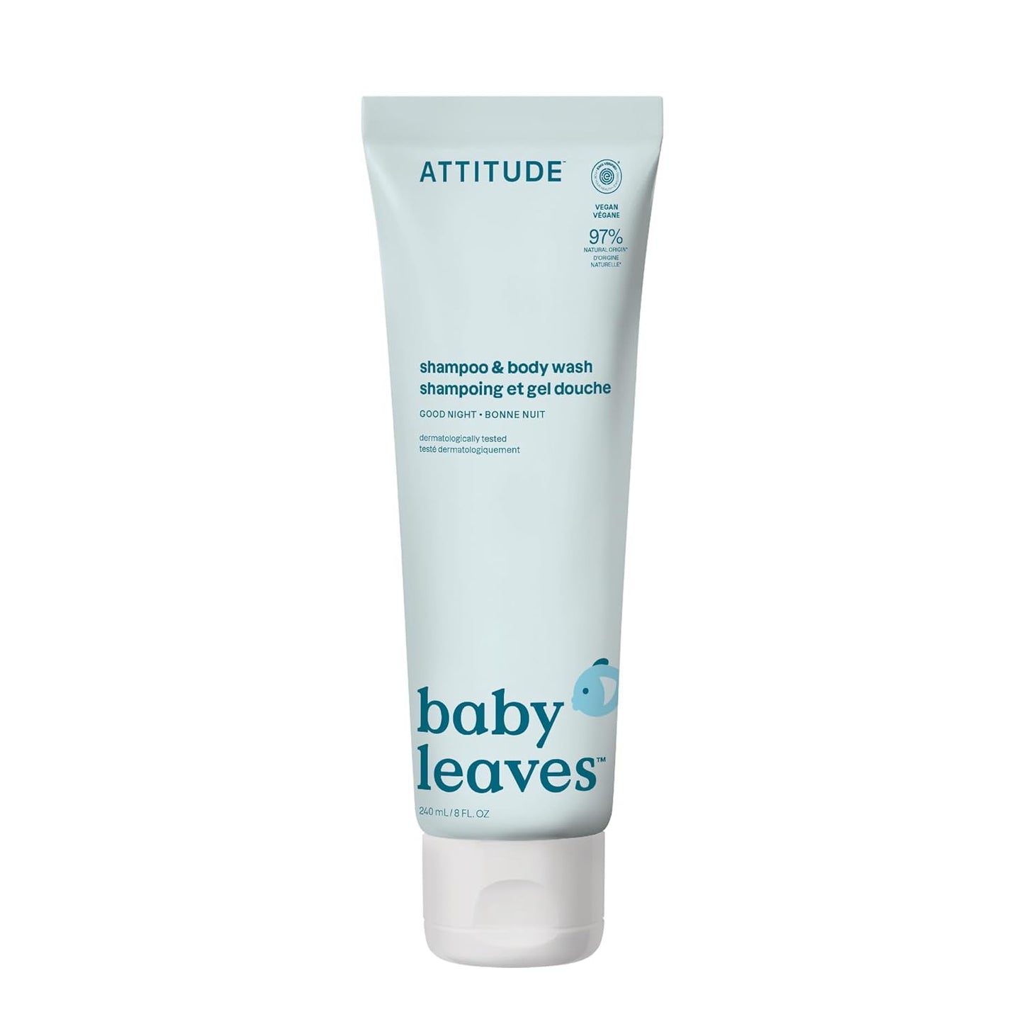 ATTITUDE 2-in-1 Shampoo and Body Wash for Baby, EWG Verified, Dermatologically Tested, Vegan, Good Night, 8 Fl Oz