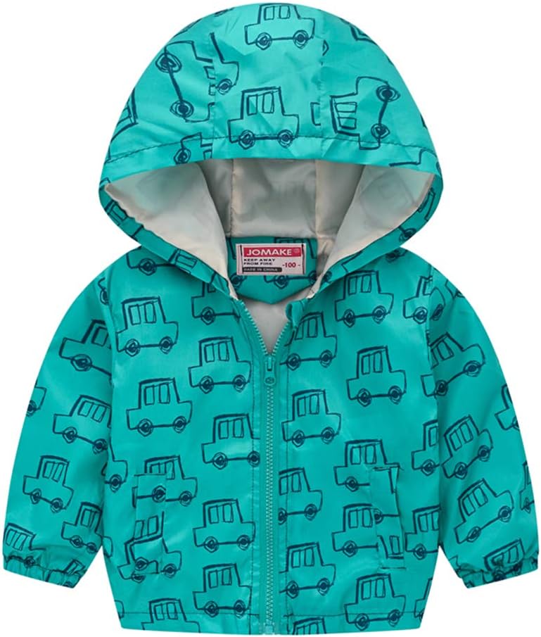 TUIJI Toddler Boys Girls Cartoon Print Zip Jacket Hooded Trench Lightweight Kids Coats Windbreaker Outdoor Cute Dust Coats