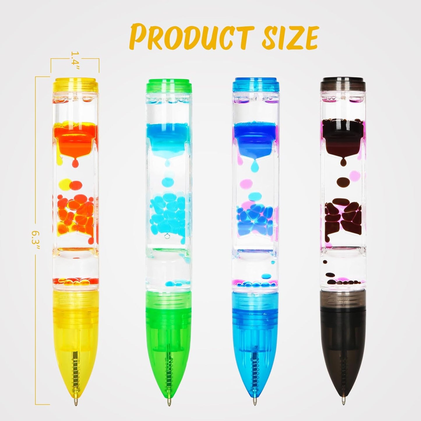 Sensory Cool Pens for Kids Set of 4, Liquid Motion Bubbler Fidget Toys Pens for Kids and Adults, Colorful Liquid Pen Timer Pens Great for Anxiety Stress Relief Stocking Stuffers (4 Colors)