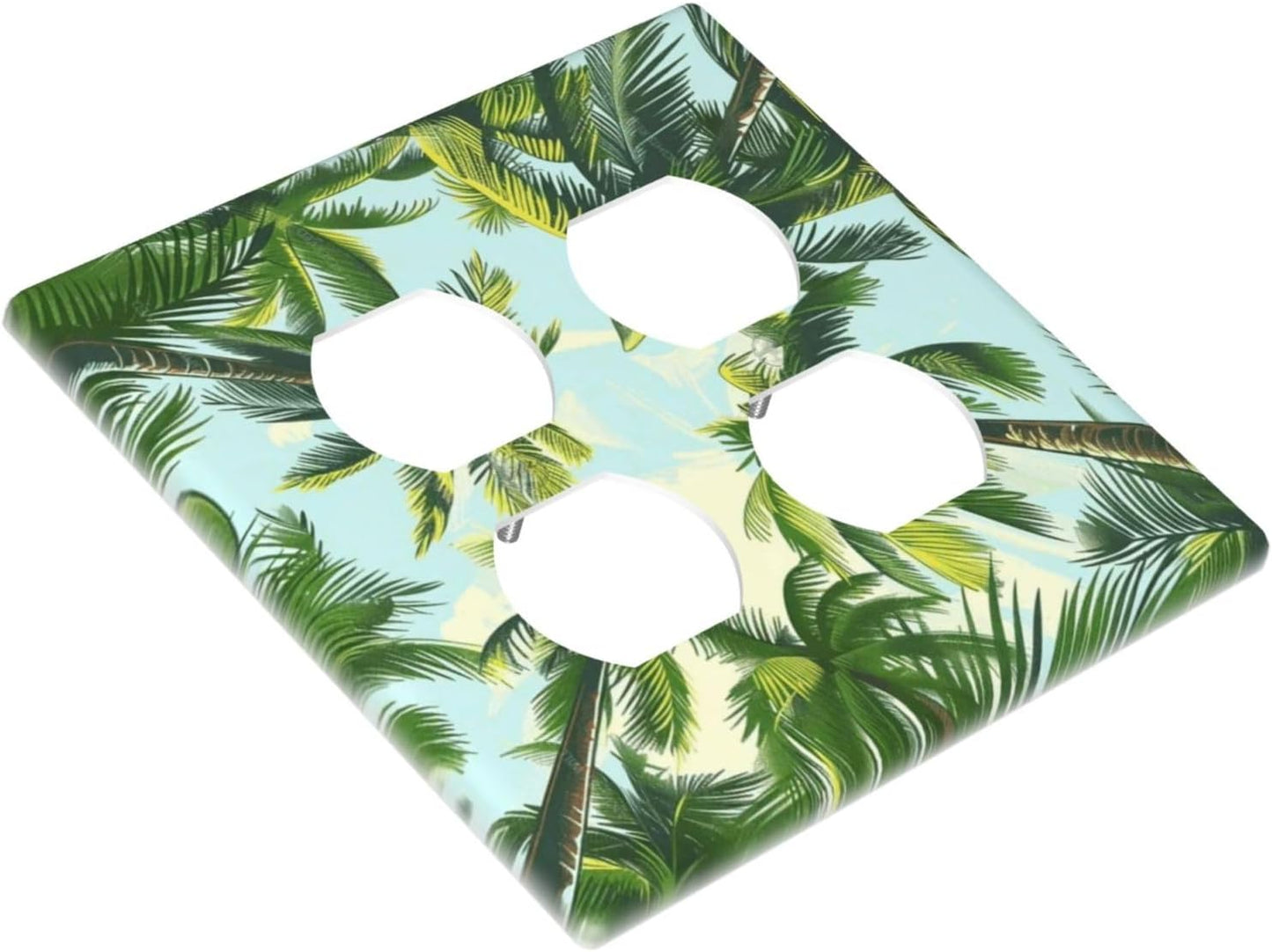 Summer Sky Coconut Palms Trees Green Plants Leaf Outlet Covers 2 Gang Double Duplex Decorative Light Switch Covers Electrical Wallplates Socket Faceplate for Bed Room Living Room Decor