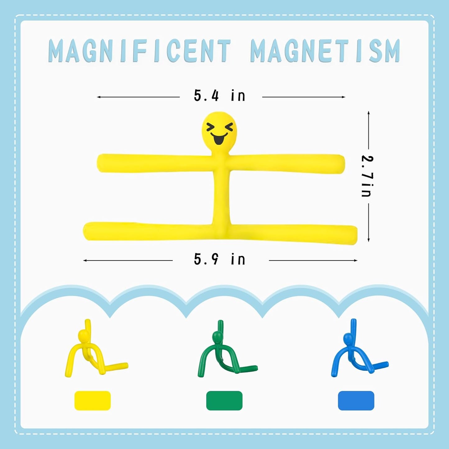 Funny Magnetic Men Toy Sets, Novelty Fidget Toys for Kids Adults, Colorful Shape-Changing Suction Cup Toys, Multipurpose Toys for Stress Relief, Travel, Office Desk, Fridge (Yellow)