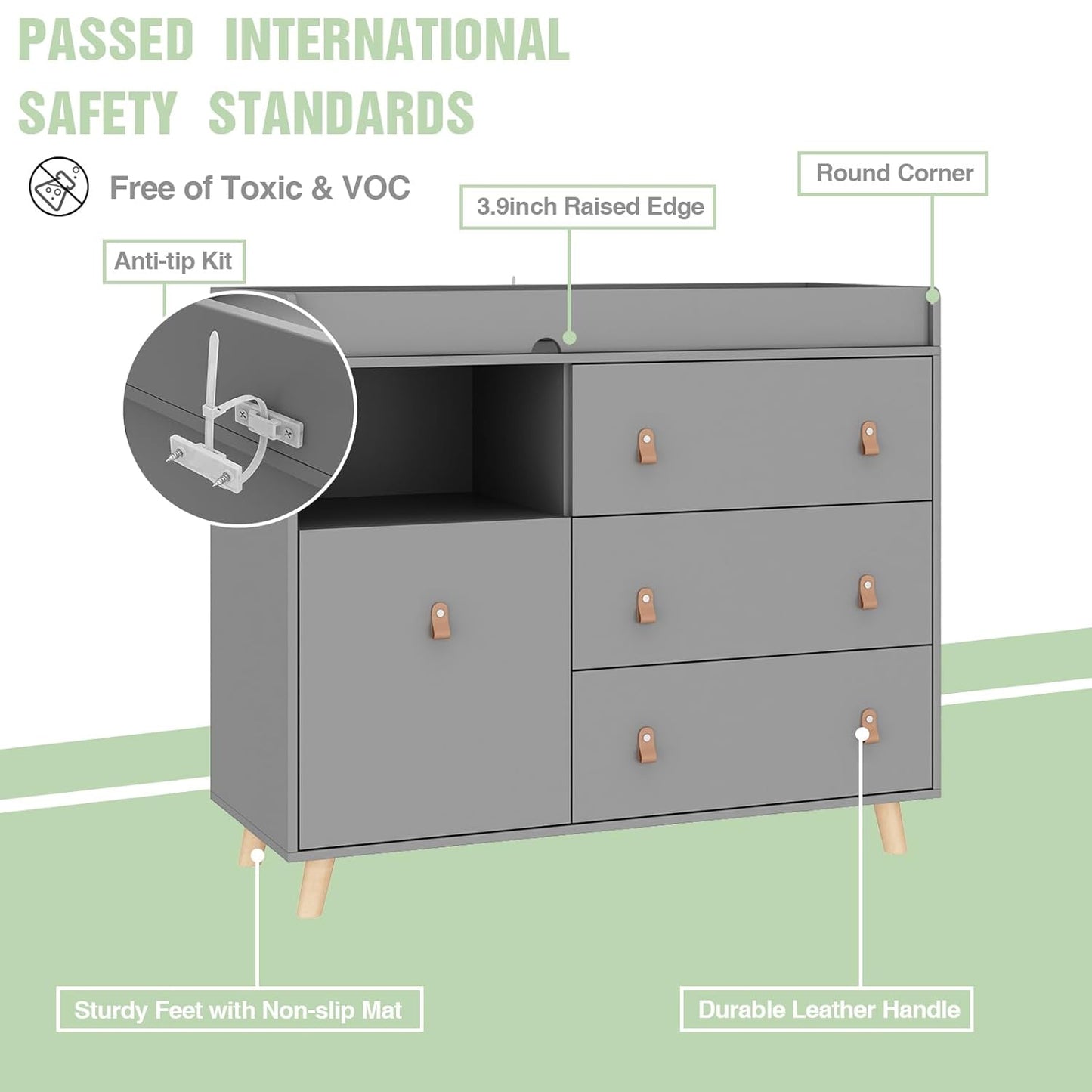 Baby Dresser Changing Table with Drawers,Shelf,Hidden Laundry Basket Storage,2 in 1 Nursery Dresser Chest for Infants, Baby Diaper Changing Station for Daycare,Bedroom,Grey