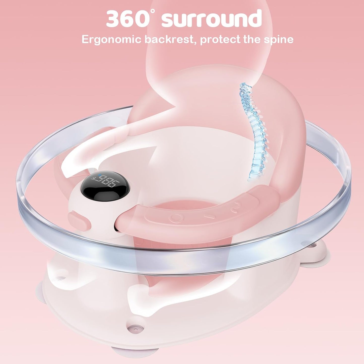 Baby Bath Seat-for Babies 6 Months & up, Water Temperature Display+Soft Cushion, Non-Slip Toddler Bath Seat for Baby, Sit Up Bath Seat for Baby, Pink