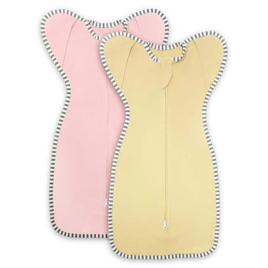 Transition Swaddle 3-6 Months Sleep Sack Arms up Swaddle, 2-Pack Baby Swaddles 3-6 Months Sleeping Sack with 2-Way Zipper Arms In/Out 100% Cotton 0.8 Tog Baby Sleep Swaddles for Girl (Medium 14-20lbs)