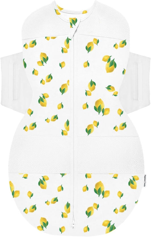 Happiest Baby SNOO Sleep Sack - 100% Organic Cotton Baby Swaddle Blanket - Doctor Designed Promotes Healthy Hip Development (Ivory Lemons, Medium)